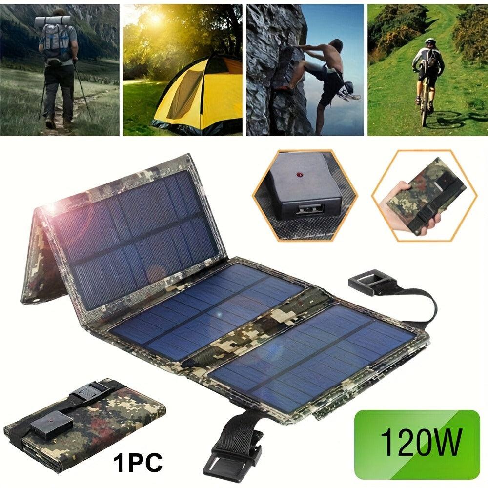 Portable Folding Solar Panel Charger with USB Port, 20% Monocrystalline Silicon Efficiency, Foldable Waterproof Design for Camping Hiking Backpacking, Charges Phones Tablets Power Banks