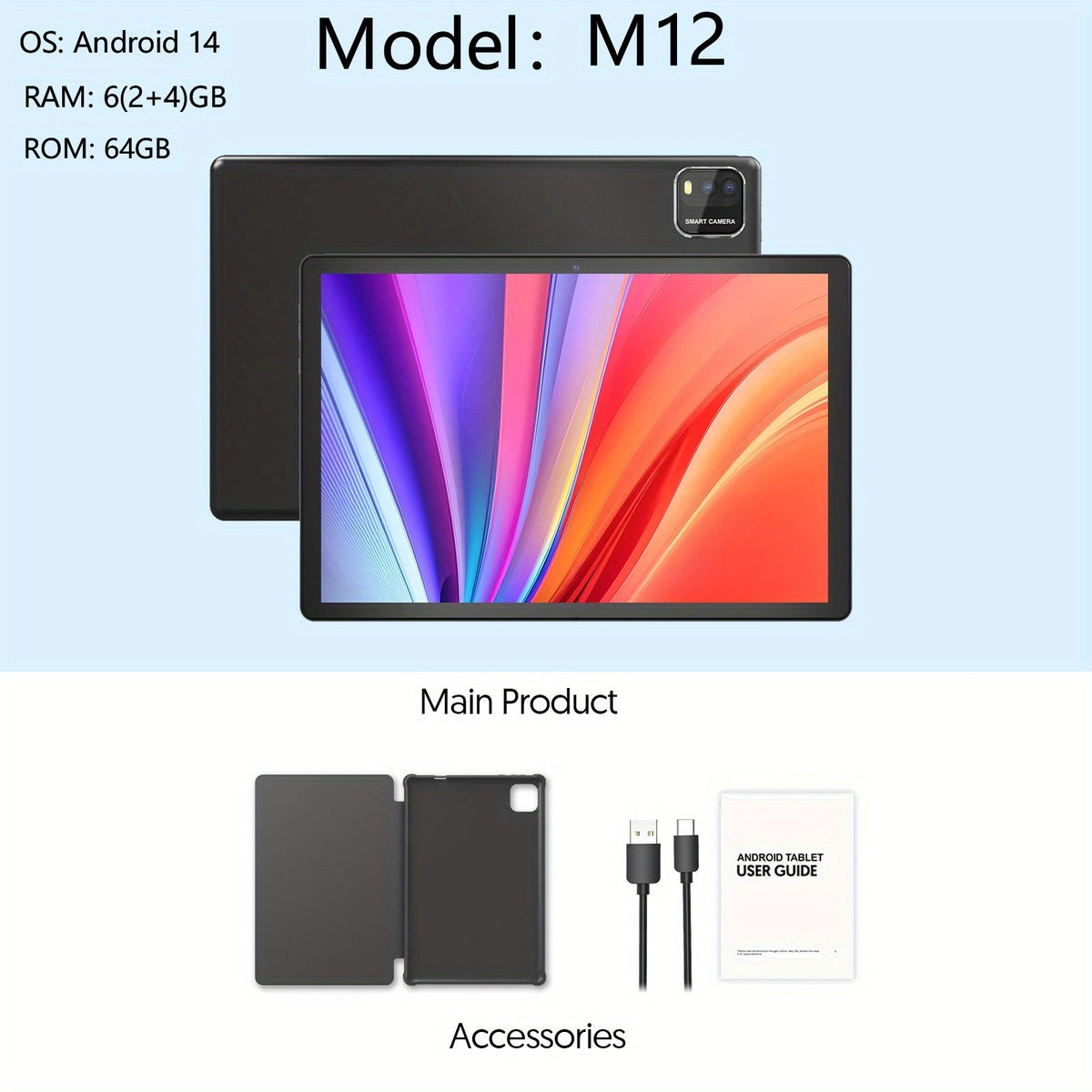 10 Inch 2-in-1 Android Tablet with Keyboard, 64GB ROM 6000mAh Battery, Quad-Core WiFi Tablet with Optional Keyboard Case Mouse & Stylus, 2MP+8MP Dual Camera, 1TB Expandable Storage