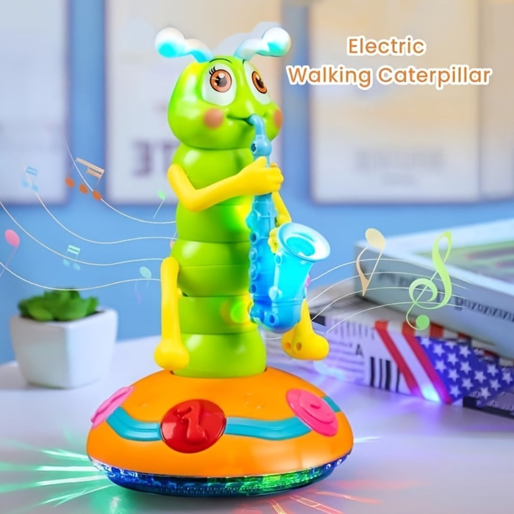 Caterpillar Saxophone Toy for Kids with LED Lights & Music - Electric Musical Instrument for Toddlers, Baby Sensory Play, Interactive Dancing Toy - Boys & Girls Birthday Christmas Gift