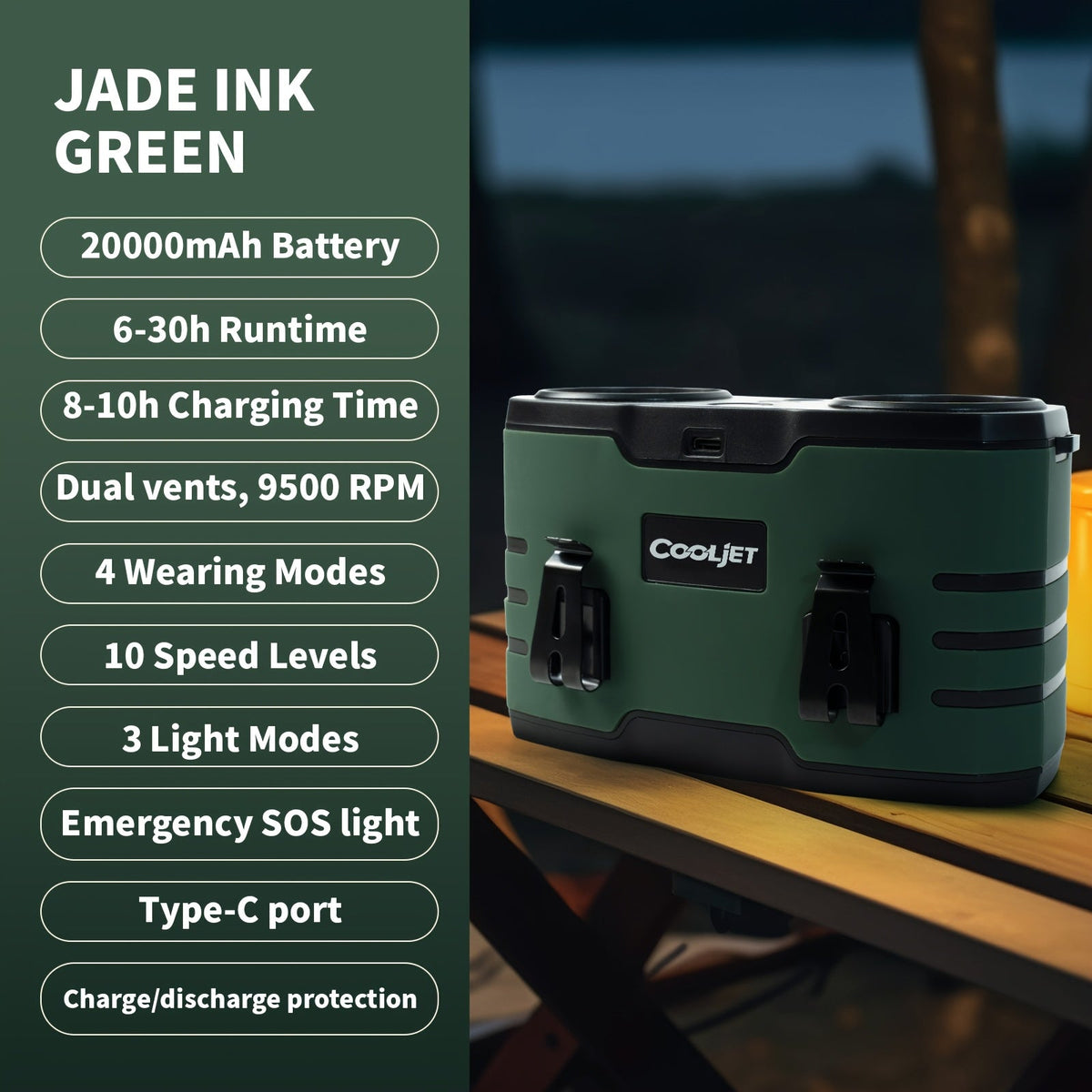 Portable Waist Fan 20000mAh – Dual Vent 7W Brushless Motor, 10 Speed Levels, 4 Wearing Modes, LED Digital Display, USB-C Charging, Wearable Neck & Waist Cooling Fan for Outdoor Camping Hiking Fishing