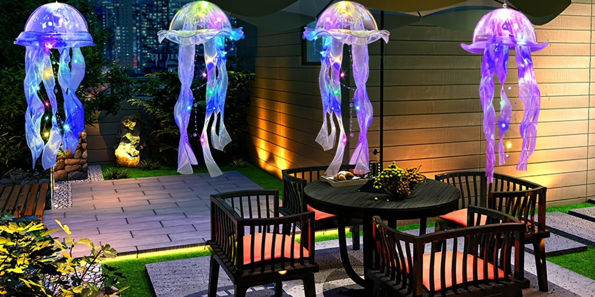 Jellyfish Lantern Party Decorations 5 Pack – Colorful Translucent Ribbon Hanging Lights for Halloween Christmas Wedding Birthday, Indoor Outdoor Festive Event Decor (Crystal Ribbon / Set)