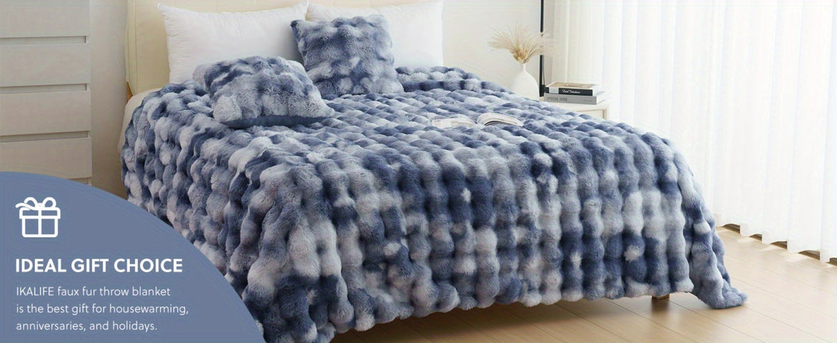 Faux Rabbit Fur Throw Blanket – Ultra-Soft Plush Fleece for Bed, Couch, Sofa & Travel, All Season, 11 Colors, Throw to King Size