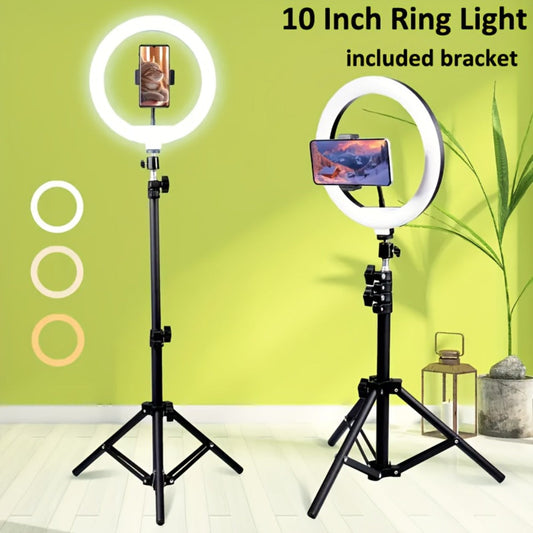 LED Ring Light 10-Inch with 3 Color Modes, Dimmable Brightness & Stand Options