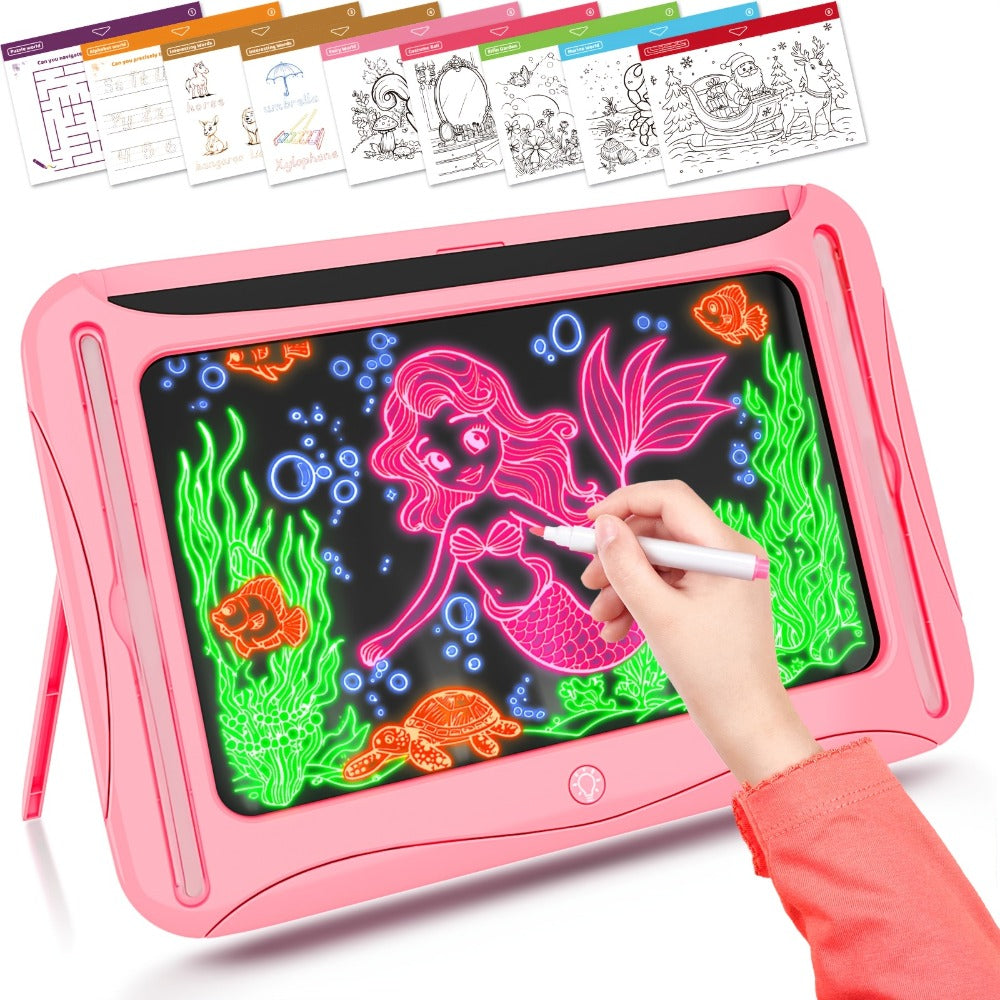 LED Light Up Drawing Board for Kids with 9 Double-Sided Tracing Cards & 6 Markers – Travel Doodle Board, 6 Colors