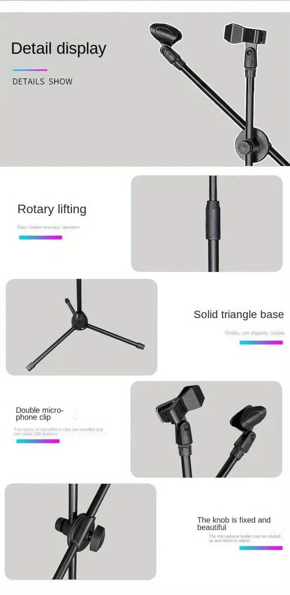 Adjustable Tripod Microphone Boom Stand for Studio, Podcast and Stage detail image - detail view 5