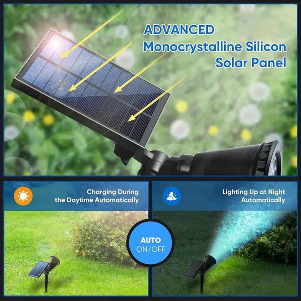 Solar Landscape Lights 2-in-1 Wall & Ground – Independent Adjustable Solar Panel Auto On/Off | 8 Color Modes Outdoor Solar Spotlight for Garden, Driveway, Sidewalk & Pool Area | IP44 Waterproof