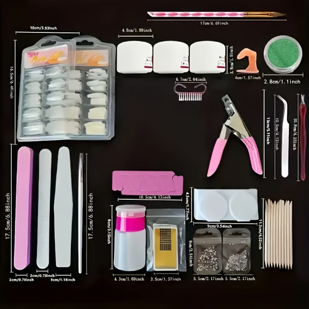 Acrylic Nail Kit 23-in-1 Complete Set with 12 Glitter Colors White & Pink Powder - DIY Nail Extension System No Glue No Liquid Needed for Beginners & Pros, Home Salon Manicure Kit for Women