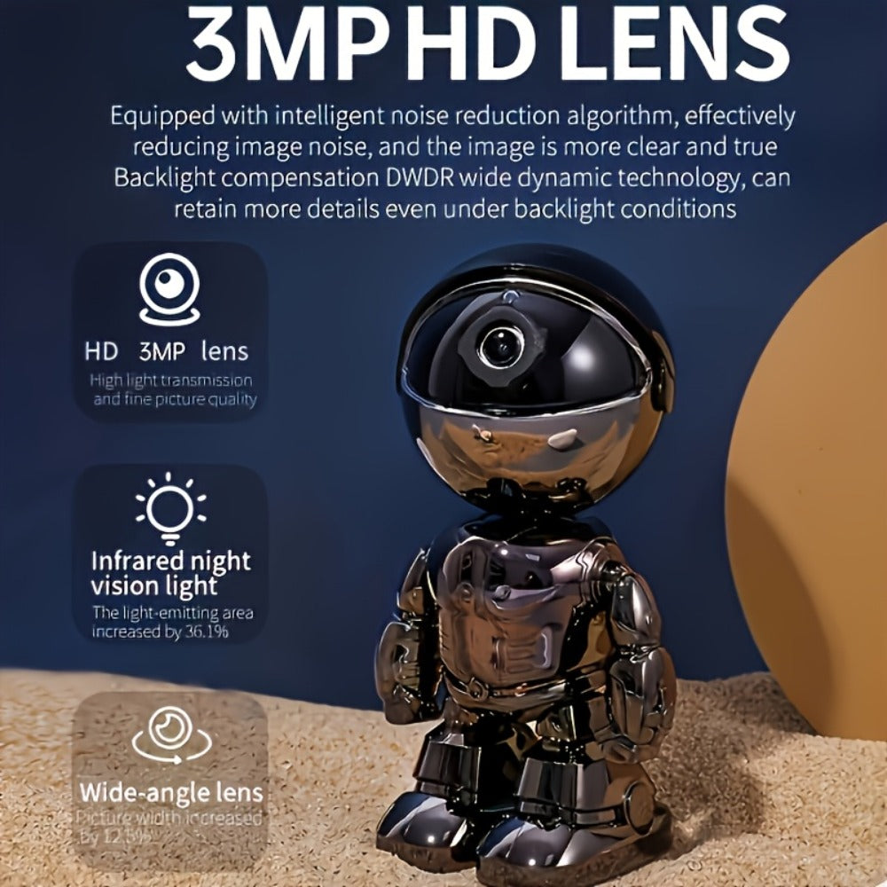 3MP 360° Robot Security Camera Indoor, WiFi Smart Home Camera with Auto Motion Tracking, Two-Way Audio, IR Night Vision, Alexa Compatible, Wireless Surveillance for Baby Pet Elderly Home Monitoring