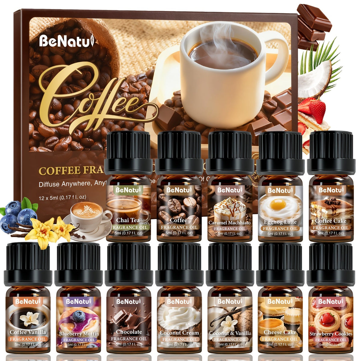 Essential Oil Set for Diffuser Humidifier Candle Making, Woody Coffee Date Night Garden Aroma Botanical Fragrance Oils, Sandalwood Cedarwood Lavender Peppermint Scents, Christmas Valentine Gift 12-24pcs