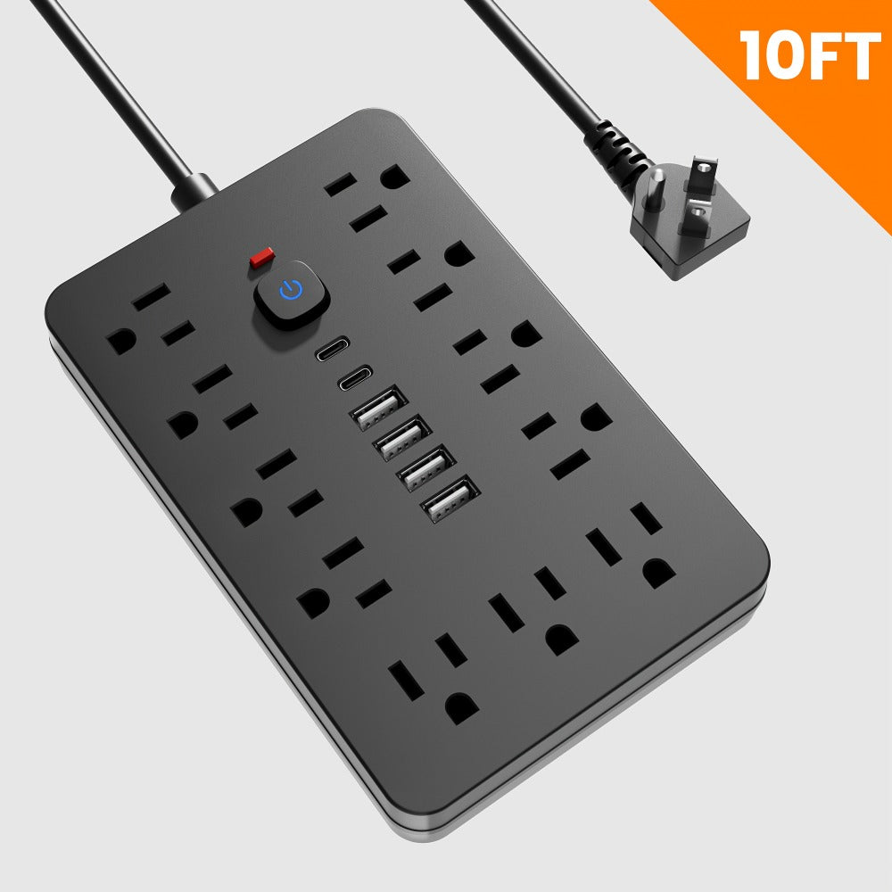 17-in-1 Flat Plug Power Strip with Surge Protector – 11 Spacious AC Outlets & 6 USB Ports (2 USB-C), Overload Protection, Space-Saving Design for Home Office Desk Dorm