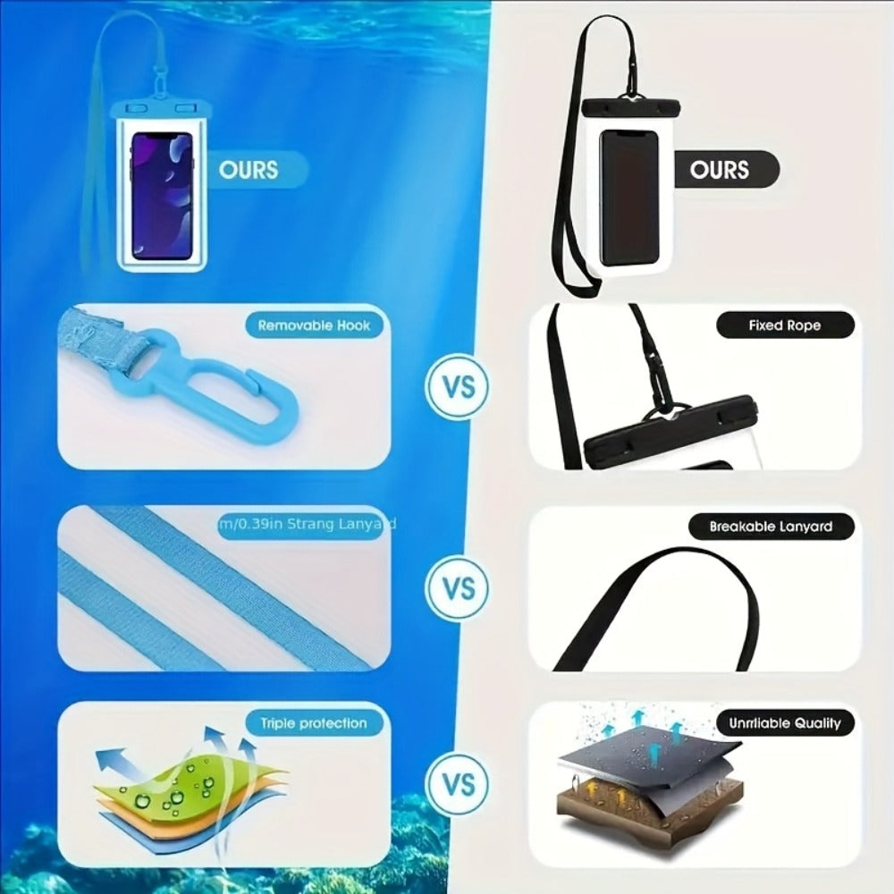 Waterproof Phone Pouch 6 Pack Universal Dry Bag with Neck Strap & PVC Clear Window for Swimming Boating Beach Kayaking Camping – Touchscreen Compatible Water Sports Phone Bag