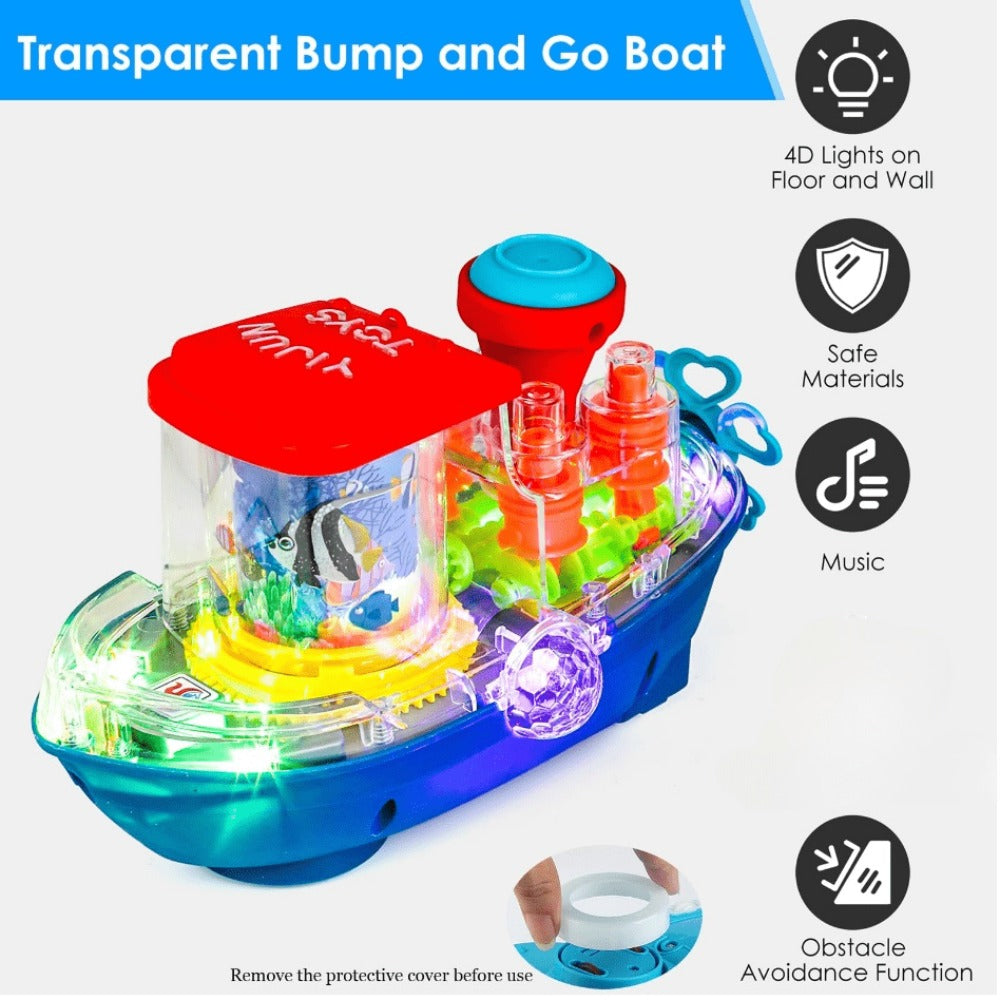 Interactive Sensory Boat Toy for Toddlers 2+ – Underwater Ocean Theme with Fish & Coral, Rotating Scroll Screen & Music, Educational Sensory Stimulation Play Toy for Boys & Girls, Birthday Gift