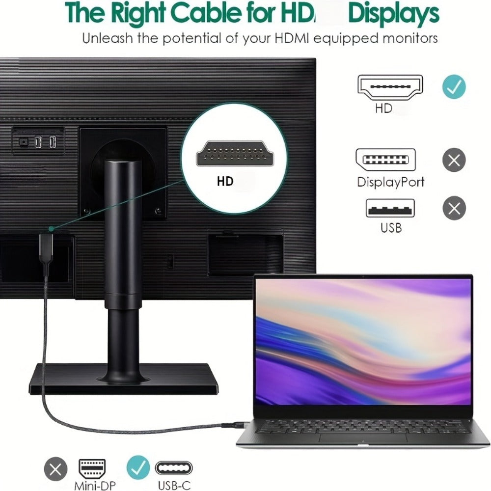 USB-C to HDMI 2.1 Cable 8K@60Hz 4K@144Hz, Aluminum Braided Thunderbolt 4/3 Compatible, 48Gbps HDCP 2.3 HDR, Type-C to HDMI Cord for MacBook Laptop Tablet Samsung Galaxy S24 to TV Monitor