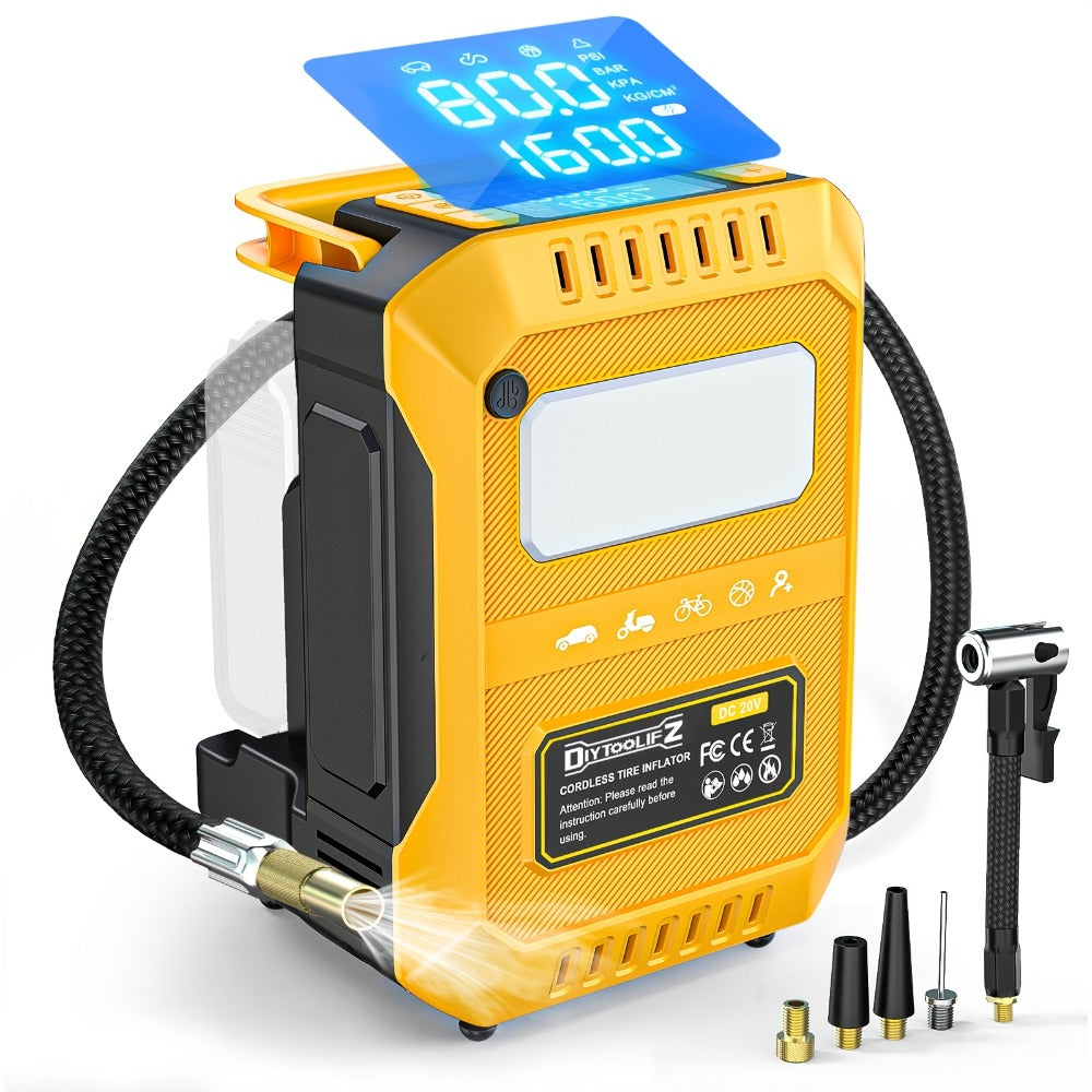 Cordless Tire Inflator 160PSI Portable Air Compressor Compatible with DeWalt 20V / 18V Battery – Digital Pressure Gauge, Fast Inflation for Cars, Motorcycles, Bicycles & Sports Balls (Battery Not Included)