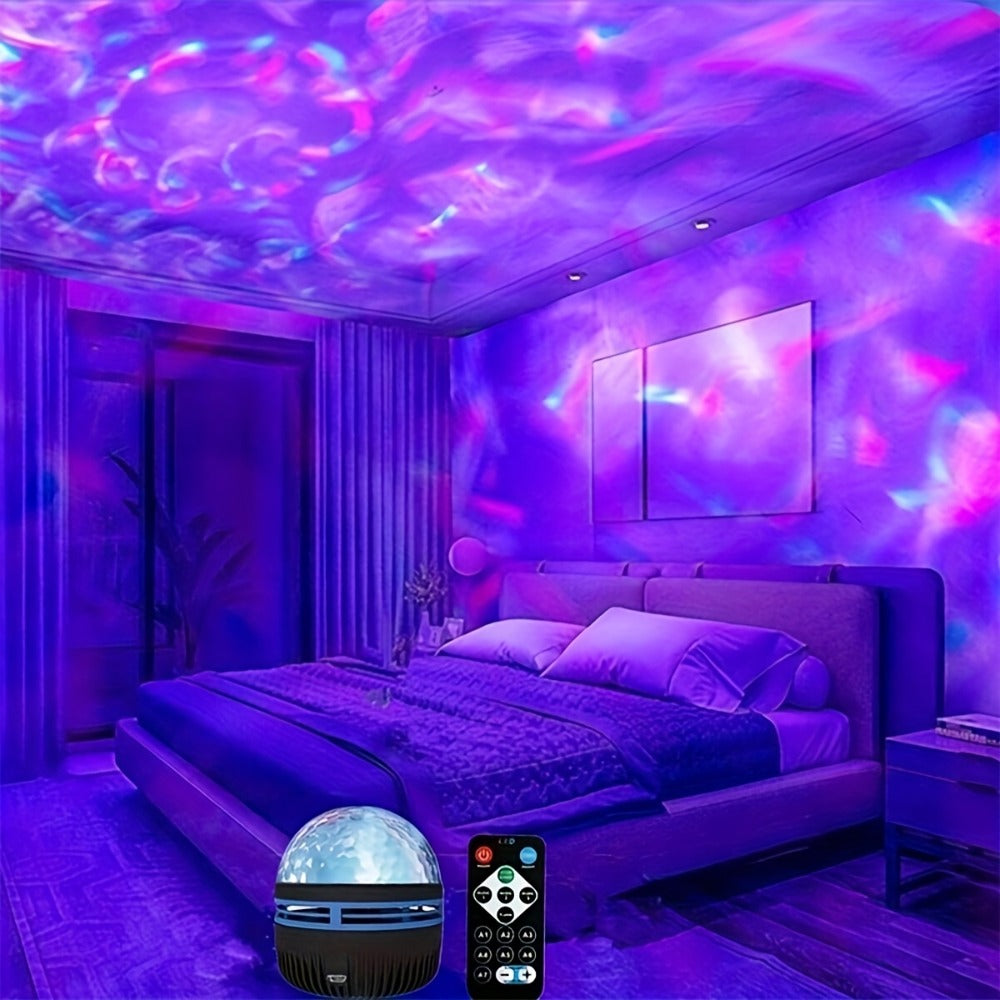 Multicolor LED Water Ripple Night Light USB Plug-and-Play with Remote Control – Color Changing Ambient Projection Lamp for Living Room, Bedroom, Holiday Party & Home Decor
