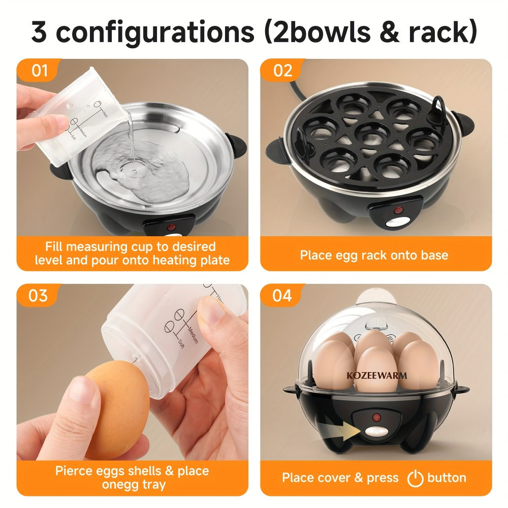 Electric Egg Boiler & Cooker with Auto Shut-Off – Single & Double Layer, Multi-Function for Hard Boiled, Soft Boiled, Scrambled, Omelette, Steamed Vegetables & Dumplings, 4 Colors