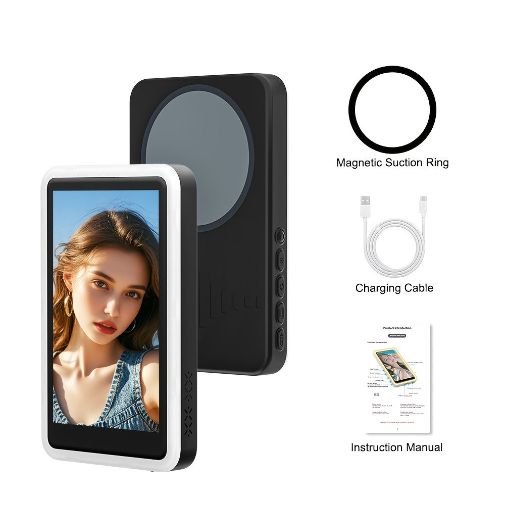 Magnetic Selfie Monitor Screen for Vlogging & Live Streaming – Rear-Facing Main Camera Display for iPhone & Android, High-Resolution Selfie Screen for TikTok, YouTube & Instagram Content Creation