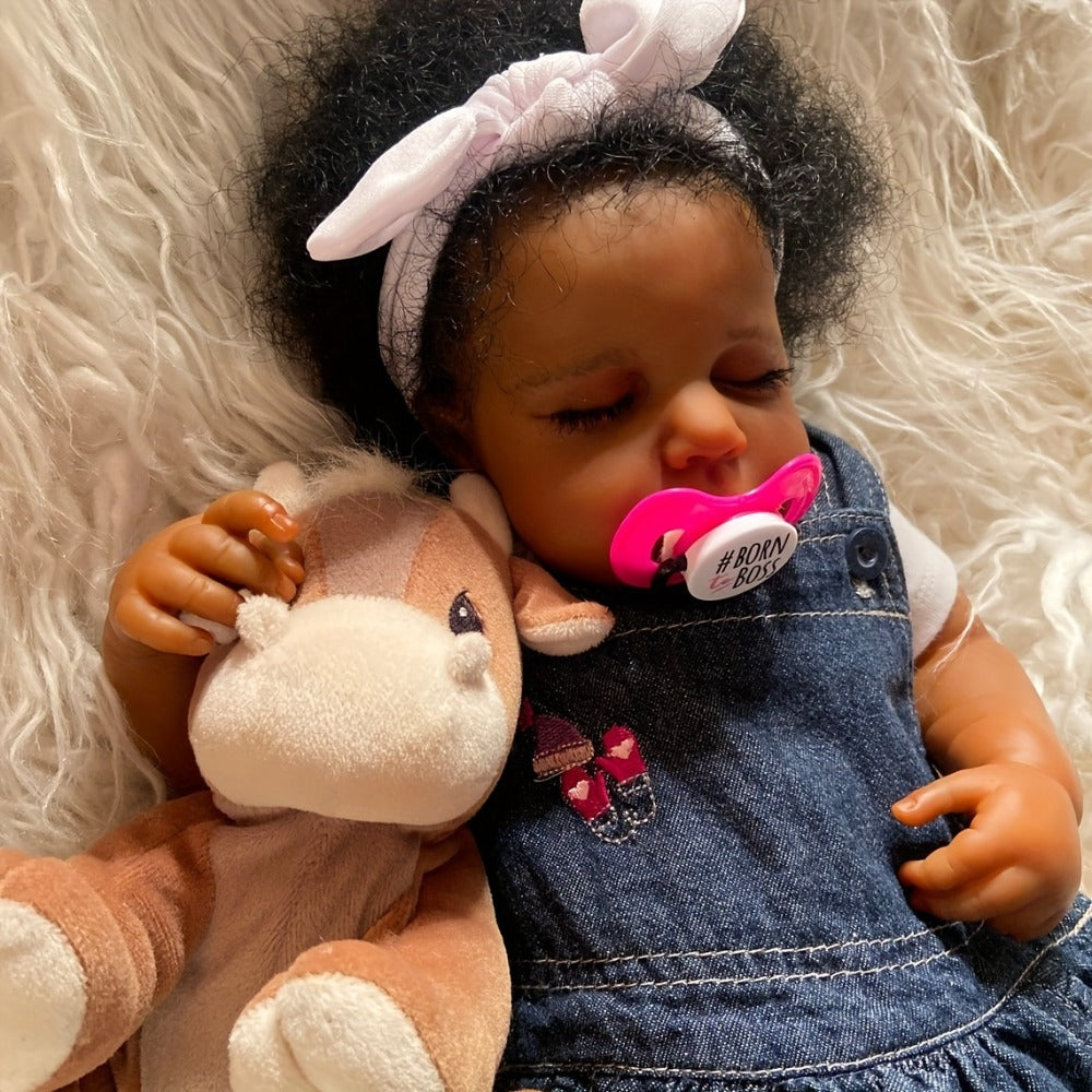 19-Inch Reborn Baby Doll with Curly Blue Hair and Sleeping Sounds