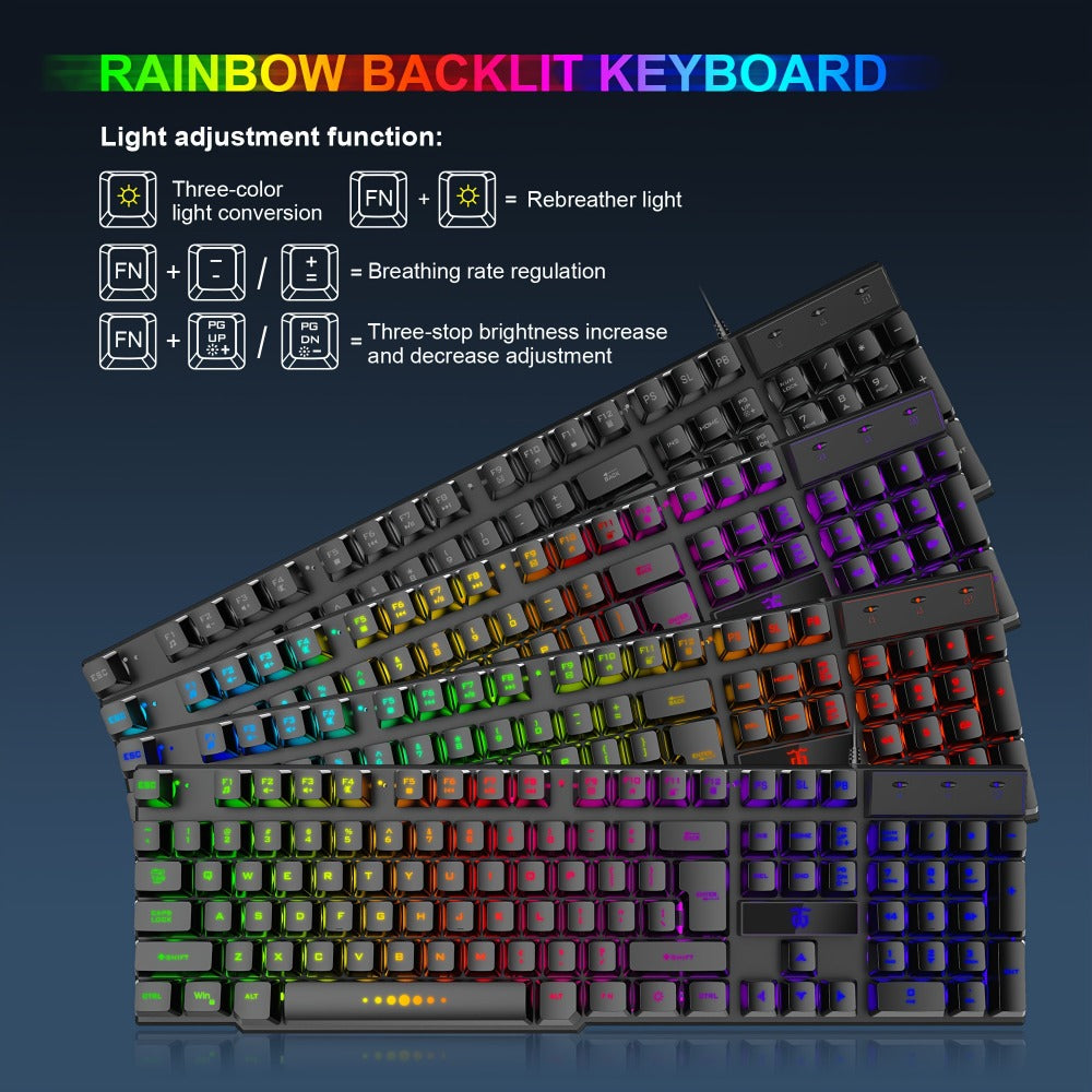 Gaming Keyboard and Mouse Combo 4-in-1 Wired Gaming Set with Headset Mouse Pad for PC Xbox PS4 Desktop Laptop RGB Bundle All-in-One Gaming Peripheral Kit for Beginners Black