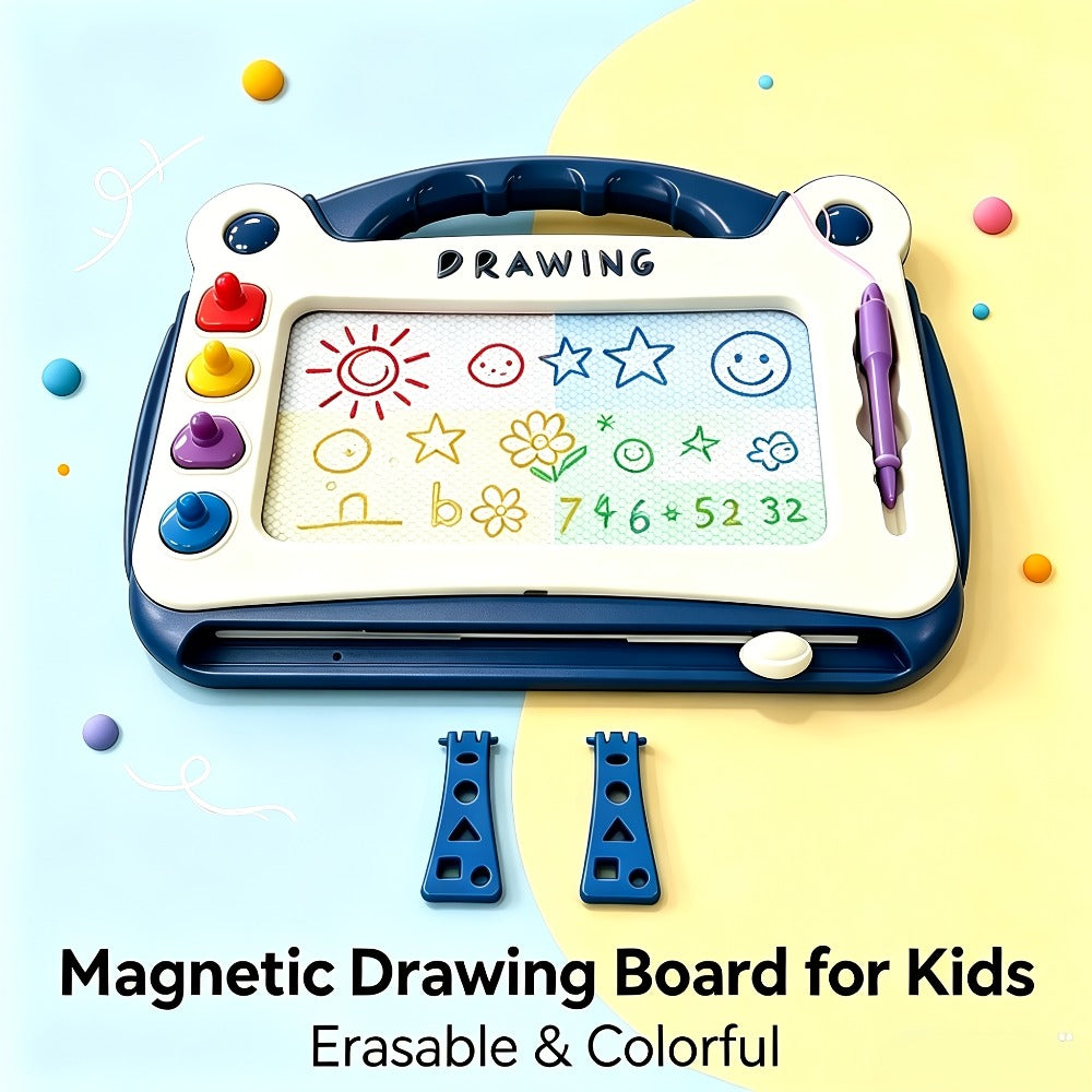 Kids Magnetic Drawing Board 3-in-1 Doodle Kit – Reusable Erasable Toddler Art Toy with Stamps, Pen & Stand | STEM Learning Gift for Boys Girls Ages 3-8 Birthday Christmas Easter