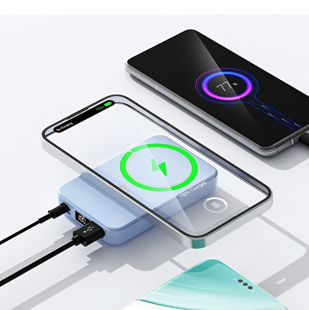 Magnetic Wireless Power Bank 10000mAh 22.5W Fast Charging Portable Charger with LED Display Built-in Kickstand PD20W USB-C Charges 3 Devices Travel Outdoor Black White Purple