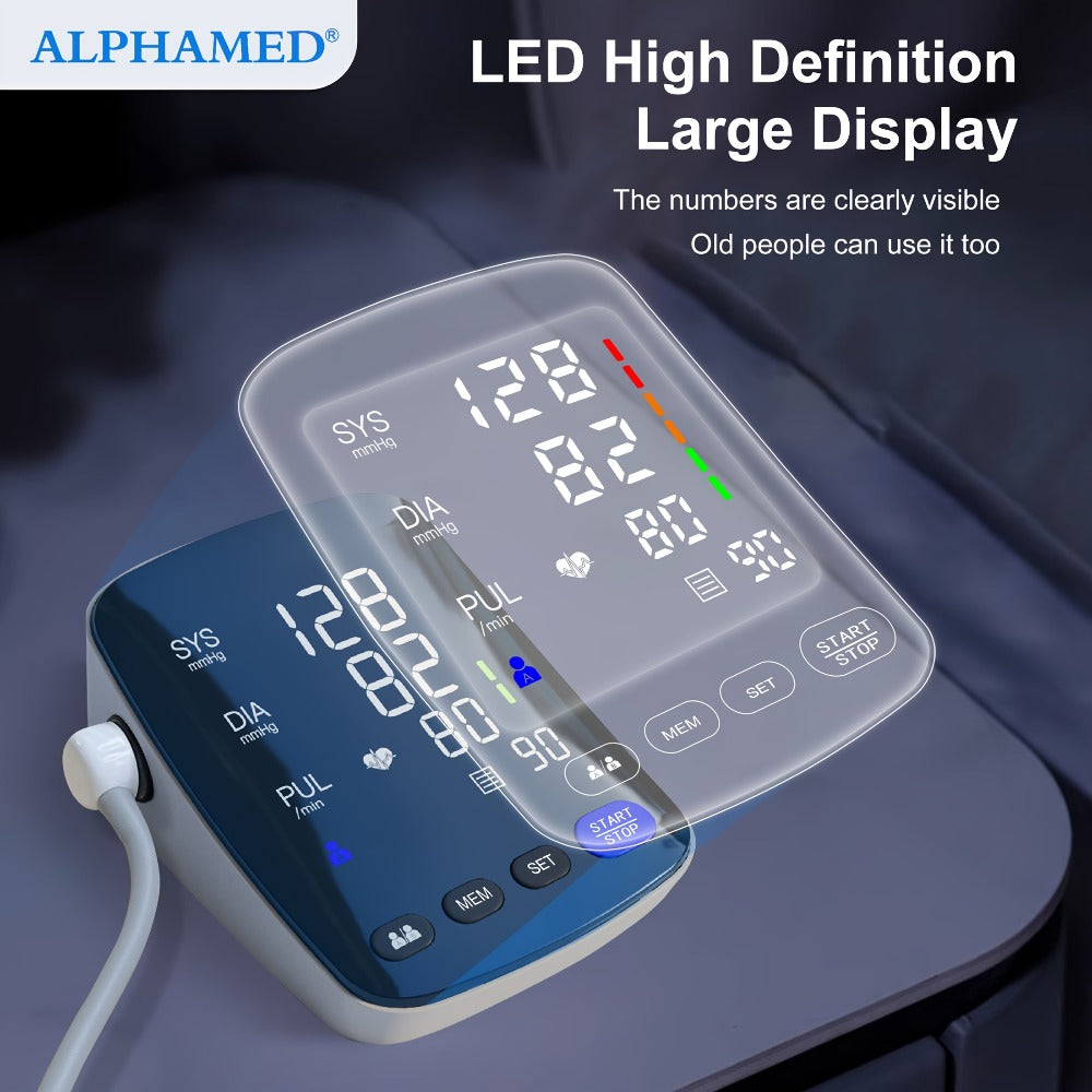Upper Arm Blood Pressure Monitor - ALPHAMED U82RH Automatic BP Monitor, USB Powered, 8.7-17" Cuff, 2×199 Memory, LED HD Curved Screen, Intelligent Design for Elderly & Family Home Use