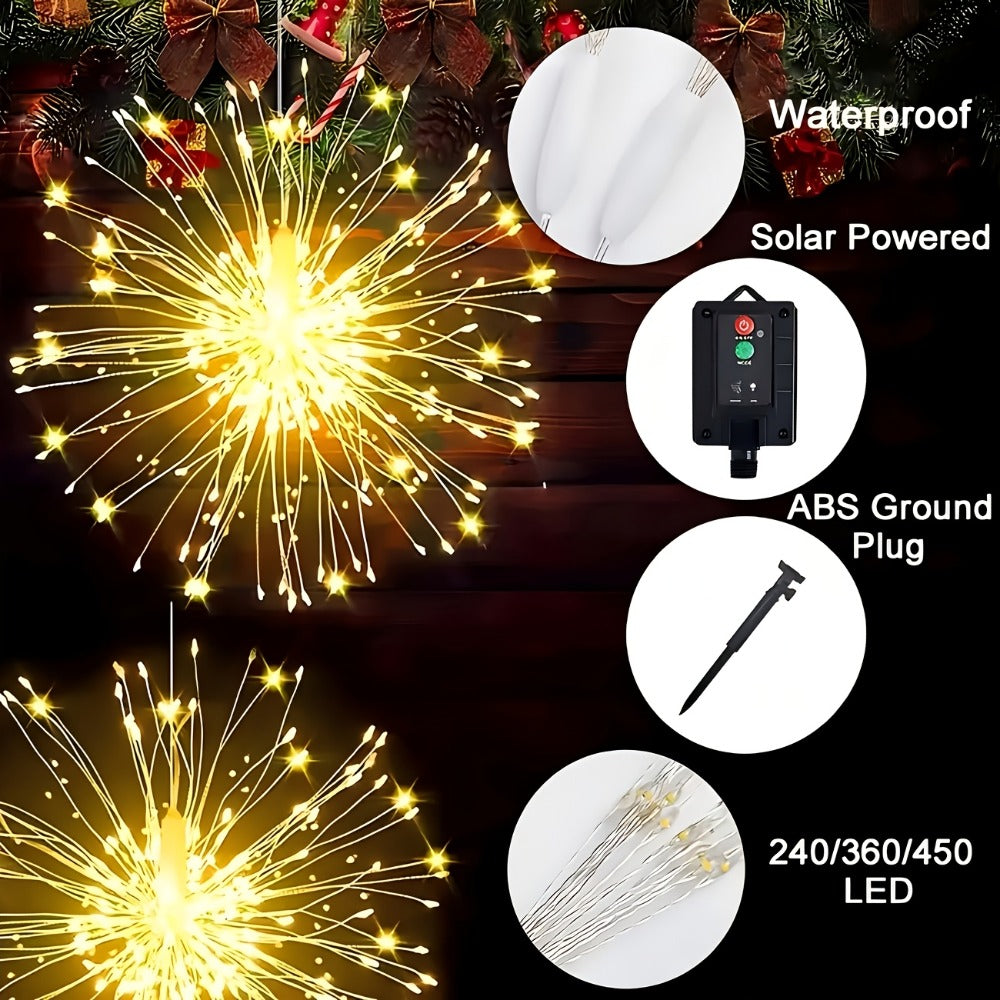 Solar Starburst Lantern Fairy Lights Outdoor 5 Pack 450 LED - Remote & Timer, 8 Modes, Adjustable Brightness, Pure Copper Wire, Waterproof for Yard, Garden, Patio, Wedding & Christmas Decor