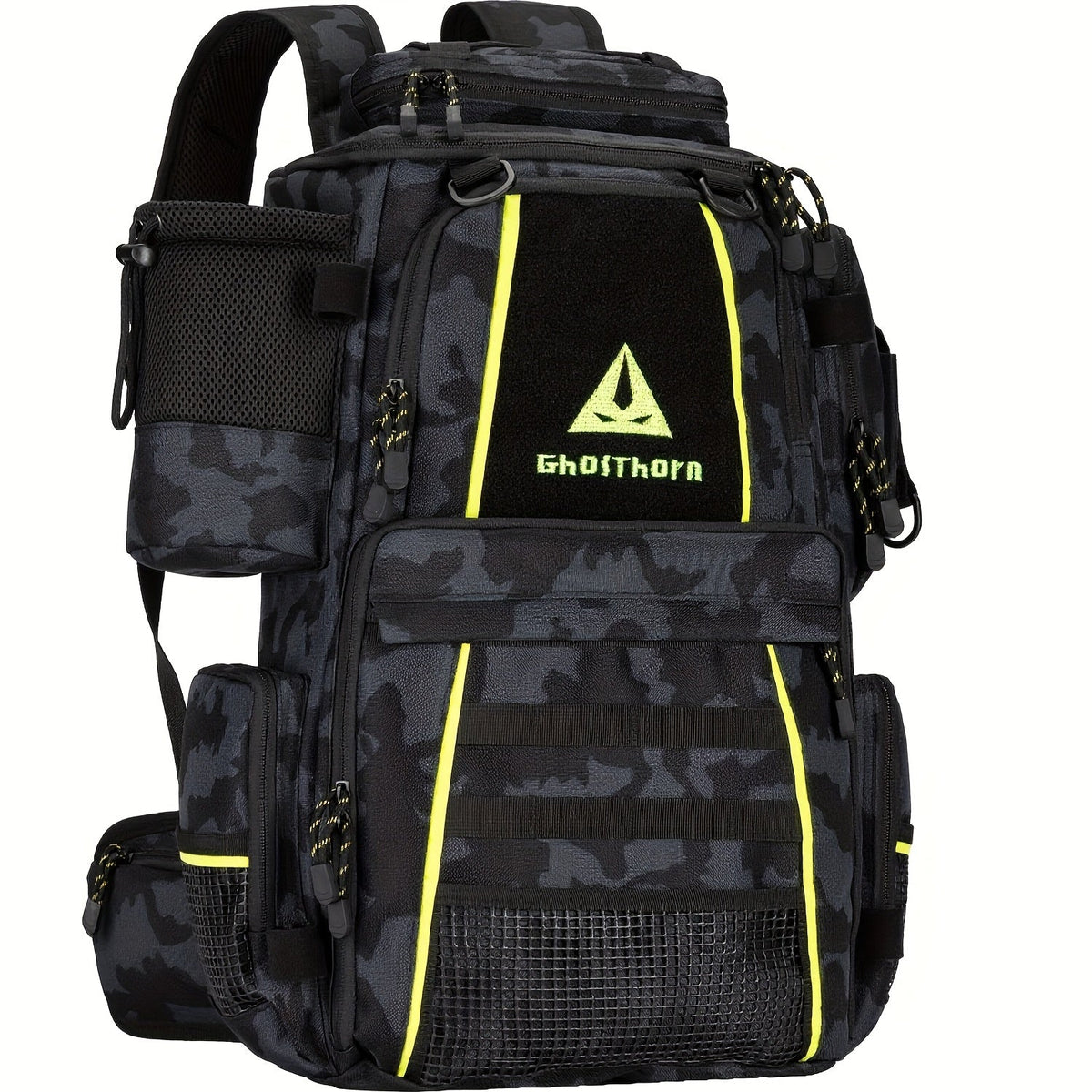 Large Fishing Tackle Bag with 4 Tackle Boxes – 43L Backpack with Rod Holder, Detachable Waist Pack & Gear Storage for Men Women | Black, Khaki & Camo