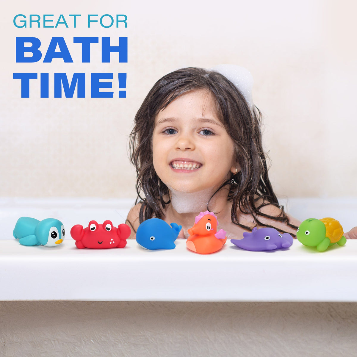 Color Changing Baby Bath Toys 6pcs No Hole – Sea Animal Bathtub Squirt Toys for Toddlers & Kids | Mold-Free BPA-Free | Christmas Birthday Gift for Boys & Girls Ages 1-6