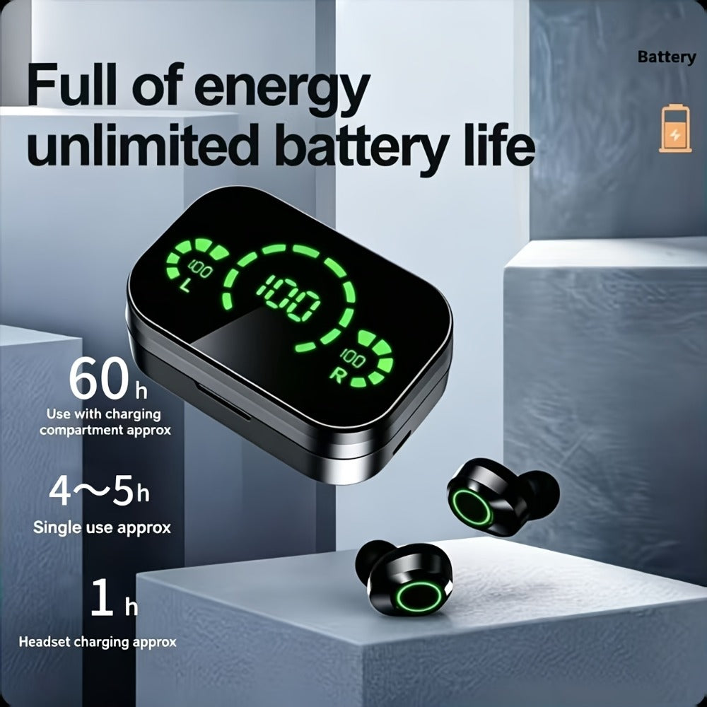 YD03 Digital Display Charging Case Wireless Earbuds, IPX4 Waterproof HD Stereo Touch Control Type-C, Comfortable In-Ear Sport Earphones for Sports Music Gaming Work iPhone Android