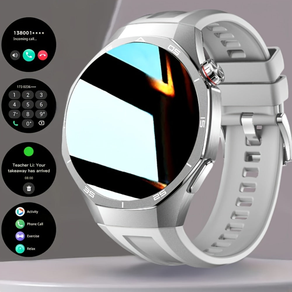 Hexagonal Bezel Smartwatch for Men HD TFT Display 150+ Sports Modes AI Voice Control 100+ Watch Faces Wireless Calling Weather Forecast Activity Tracker Compatible with Android iOS – Black Silver