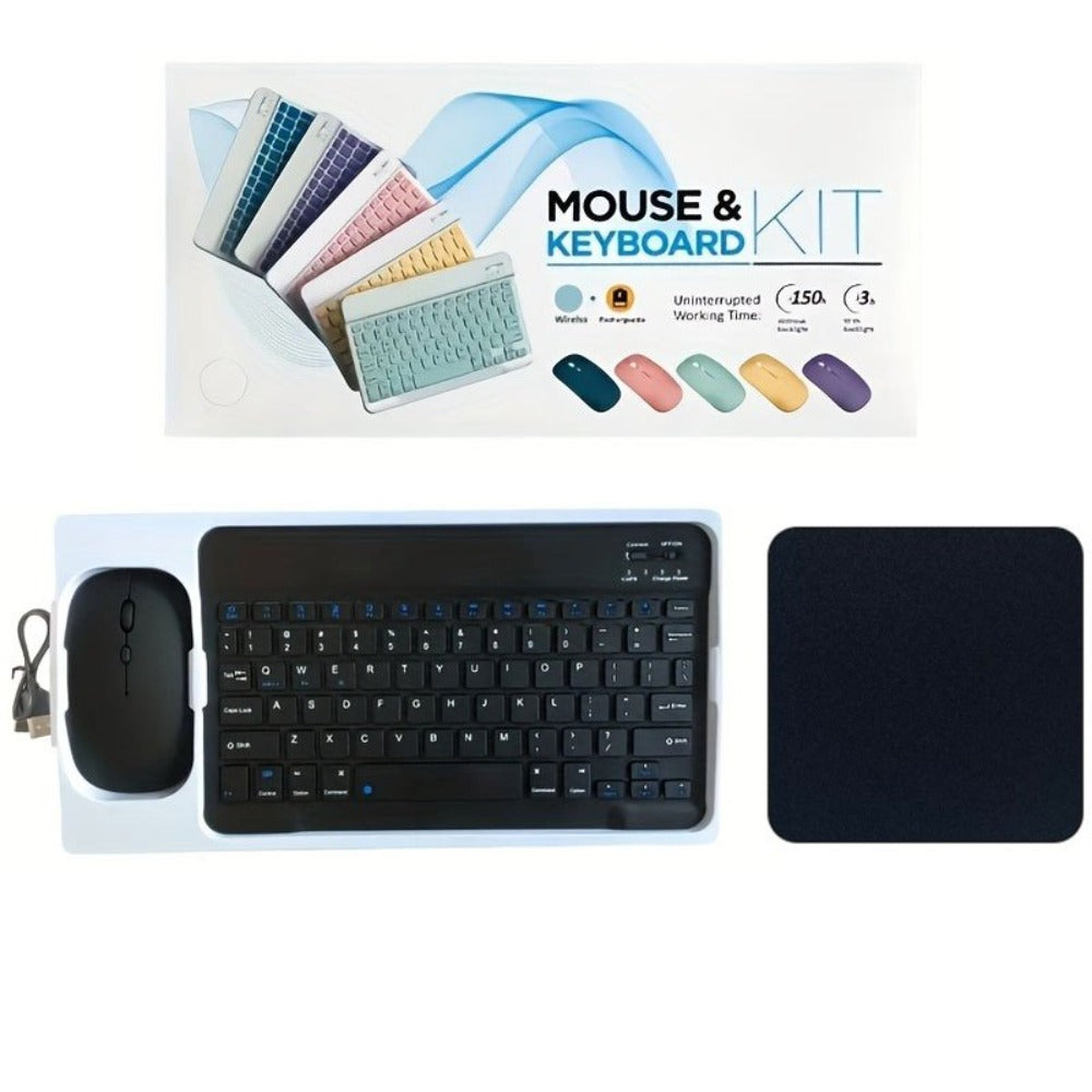4-in-1 Wireless Keyboard and Mouse Set with Mouse Pad Quiet Rechargeable 2.4G USB Receiver for PC Laptop Tablet Phone Smartphone – Portable Compact Travel Office Keyboard Mouse Combo Bundle