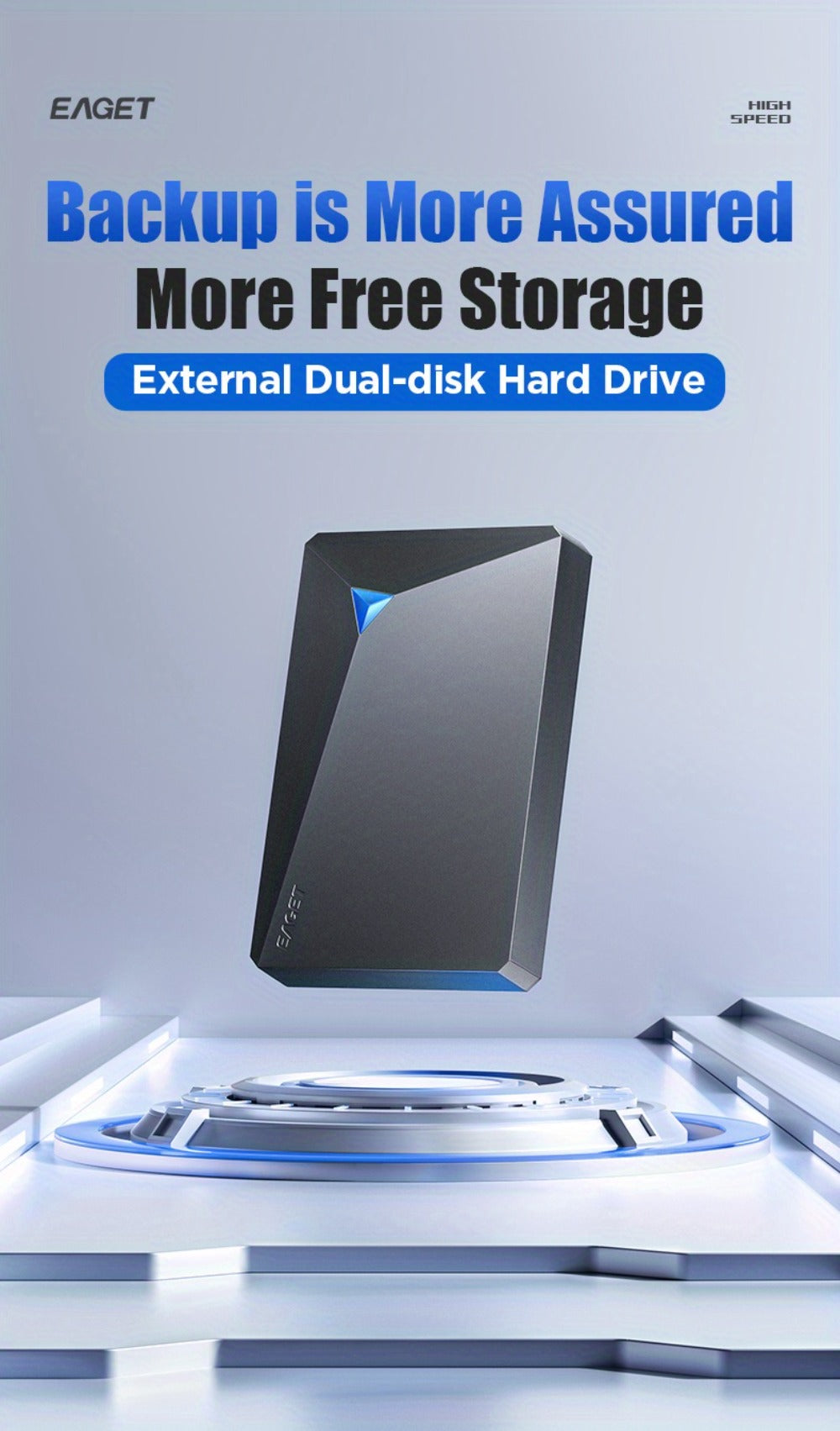 1TB Dual-Disk External Hard Drive USB 3.0 5Gbps High Speed 2.5 Inch Portable HDD Plug and Play for PC Laptop Mac PS4 Xbox Smart TV Data Backup Storage Drive