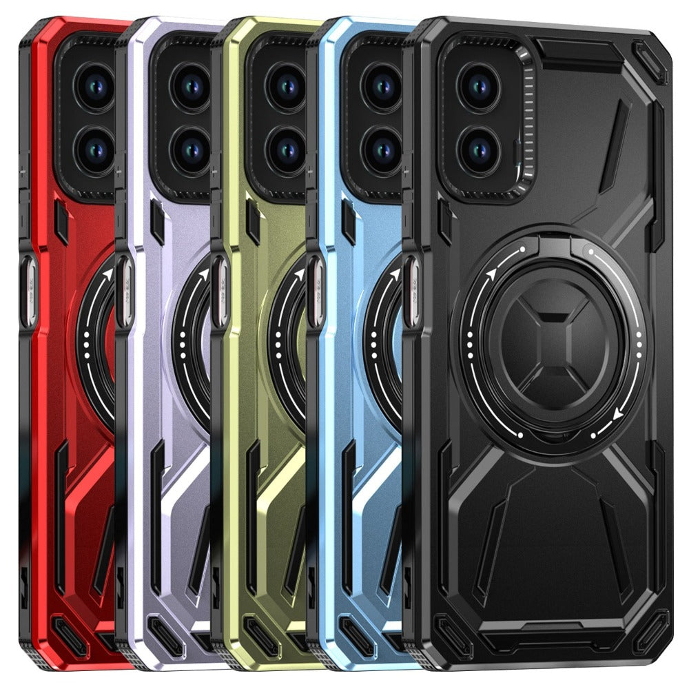 Moto G 5G 2024 Case with Tempered Glass Screen Protector & 360° Magnetic Ring Stand Kickstand – Shockproof Wireless Charging Compatible Protective Cover for Motorola Moto G 5G 2024