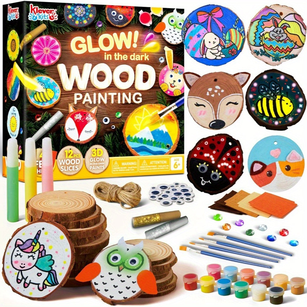 Kids Painting Kit, Glow in the Dark Wood Slice Arts & Crafts Set, 500+ Pieces