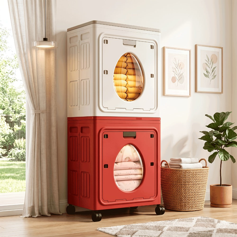 Foldable Storage Box 37 Gallon Flip Top with Visible Window – Large Sturdy Plastic Organizer for Clothes, Bedding & Seasonal Items, Front-Opening Space-Saving Design for Bedroom, Dorm & Under-Bed
