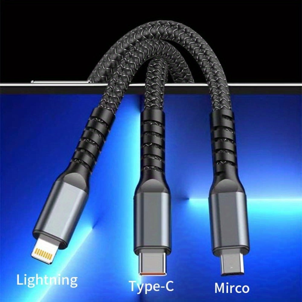 MFi Certified 3-in-1 Charging Cable 100W Fast Charge 4/8 Pack – 1.2m Nylon Braided USB Cable Type-C Micro USB Lightning for iPhone iPad Samsung Android, Multi Connector Multi Pack Phone Charger Cord