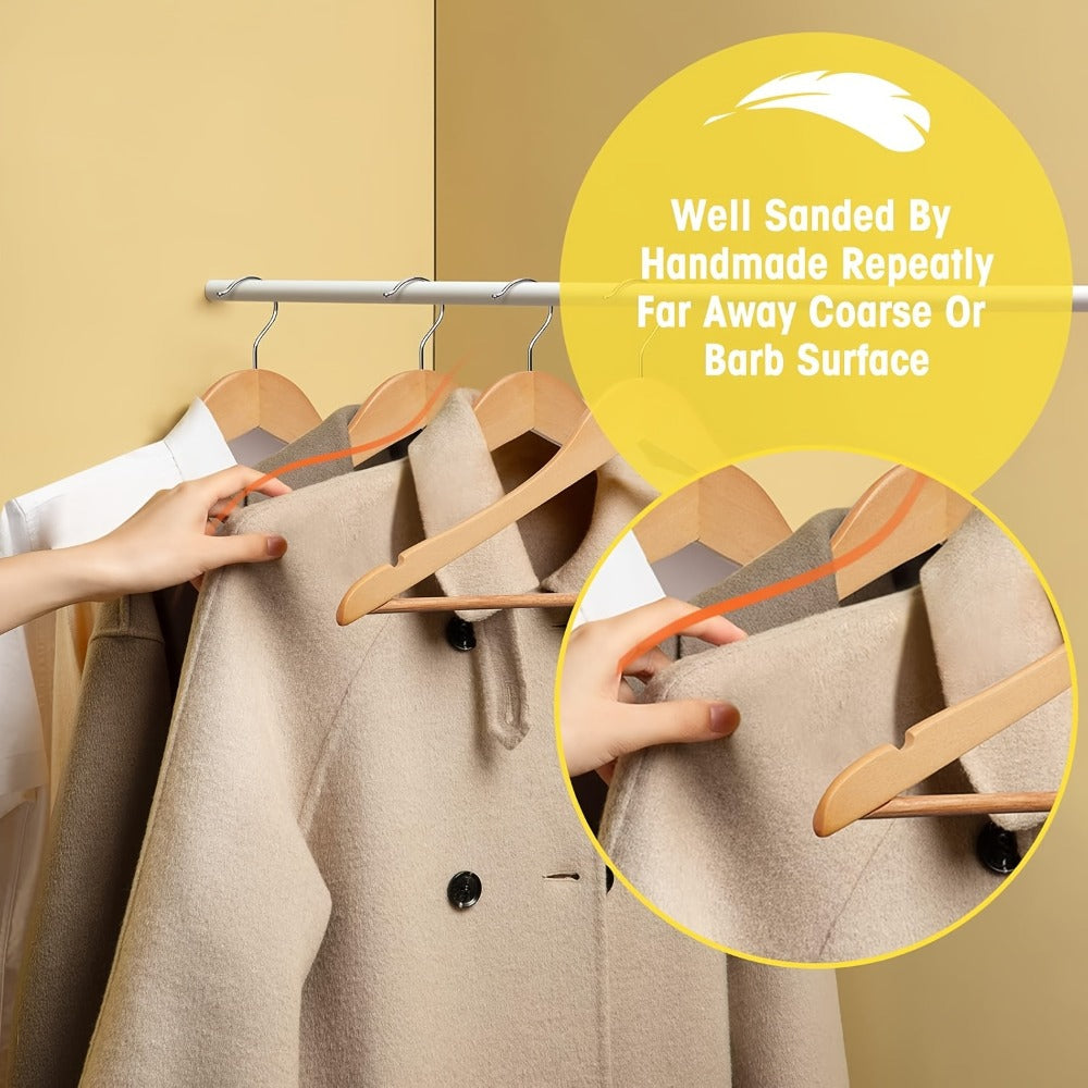 Solid Wood Clothes Hangers Heavy Duty – 10/20/30 Pack Champagne Sturdy Wooden Coat Hangers for Jackets, Dresses & Heavy Coats | Space-Saving Wardrobe Hangers for Home, Office & Hotel Closet Organization