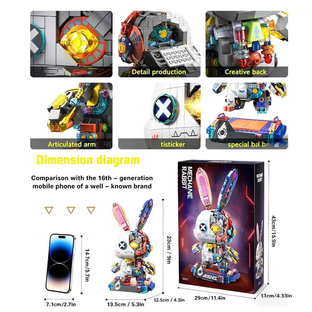 Mechanical Rabbit Building Block Display Model, Pink Punk Style