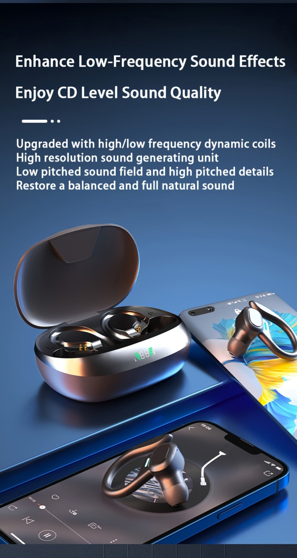 Sport Ear Hook Wireless Earbuds Bluetooth 5.4, Open-Ear Sports Earphones with Mic, 24H Playtime, LED Display Charging Case, Running Fitness Earbuds for Men Women, Black