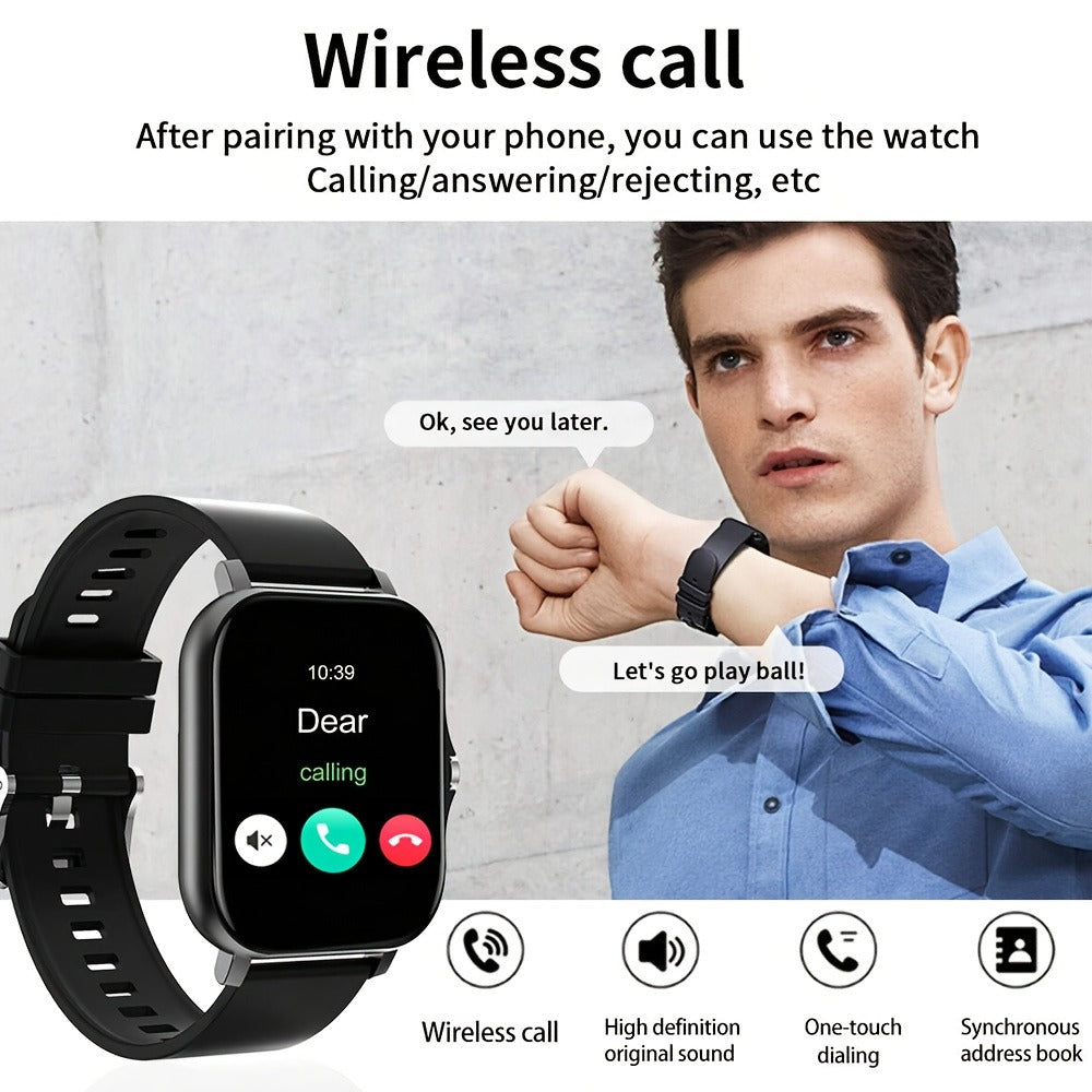 Smartwatch with Extra Strap Set, 1.83" Touch Screen, Wireless Calling, Multiple Sport Modes, Alarm Clock, Pedometer & Step Counter, USB Lithium Battery – Unisex Gift Compatible with iOS & Android