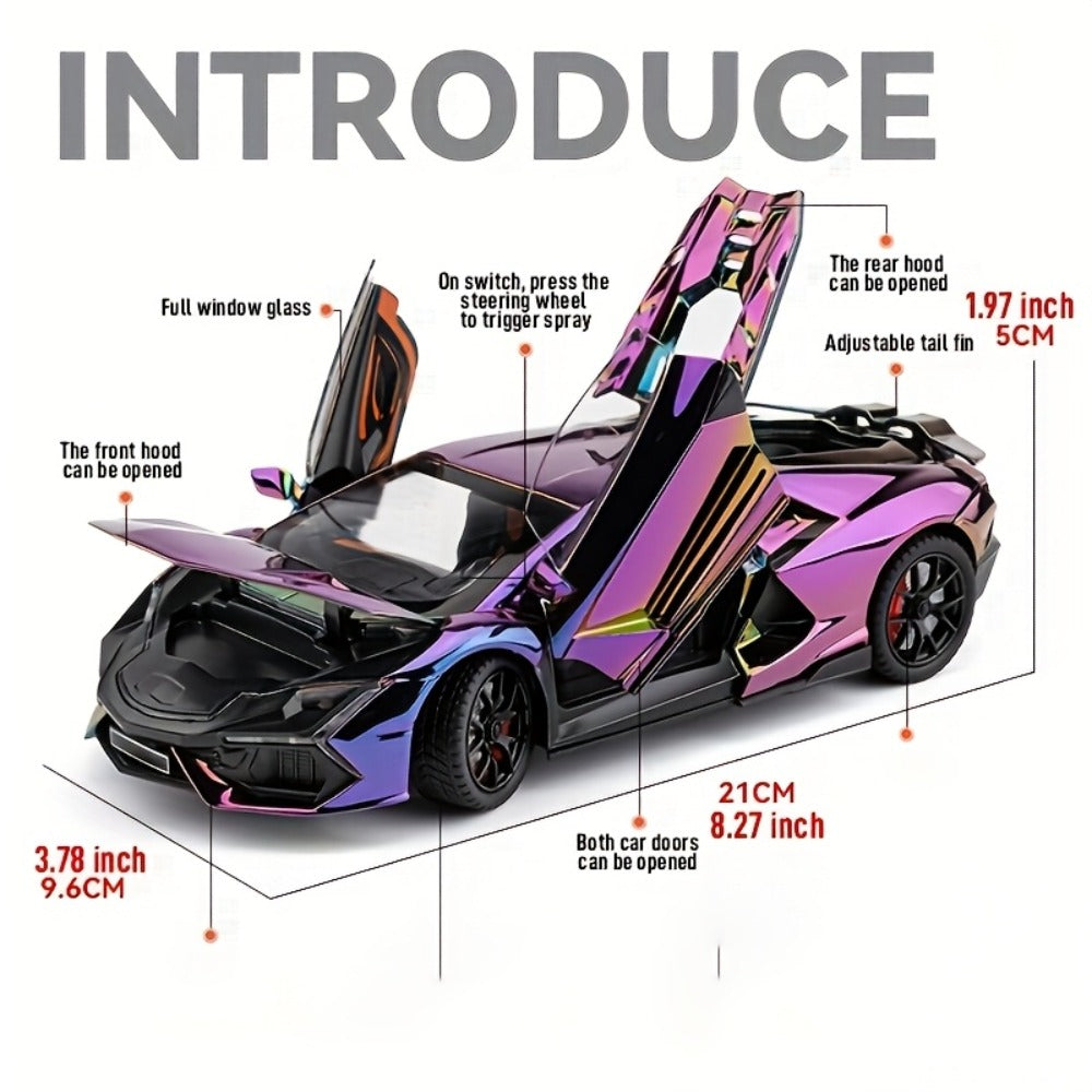 Die-Cast Sports Car Display Model, 1:24 Scale with 8 Style Options