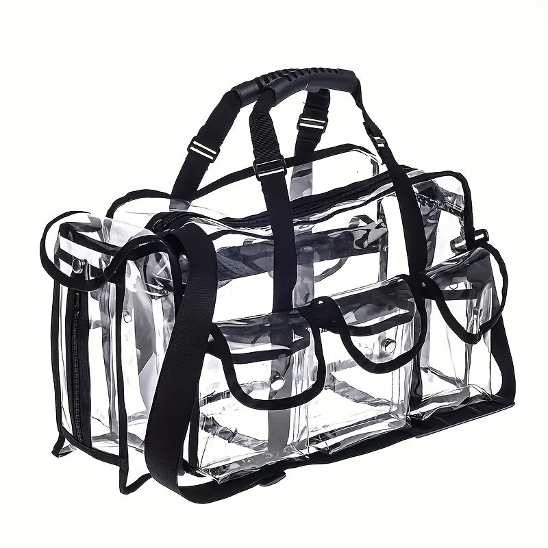 Stadium Approved Clear PVC Tote Bag Extra Large Transparent Shoulder Bag 3 External Pockets Adjustable Straps Waterproof for Men Women Travel Sports Concert Festival