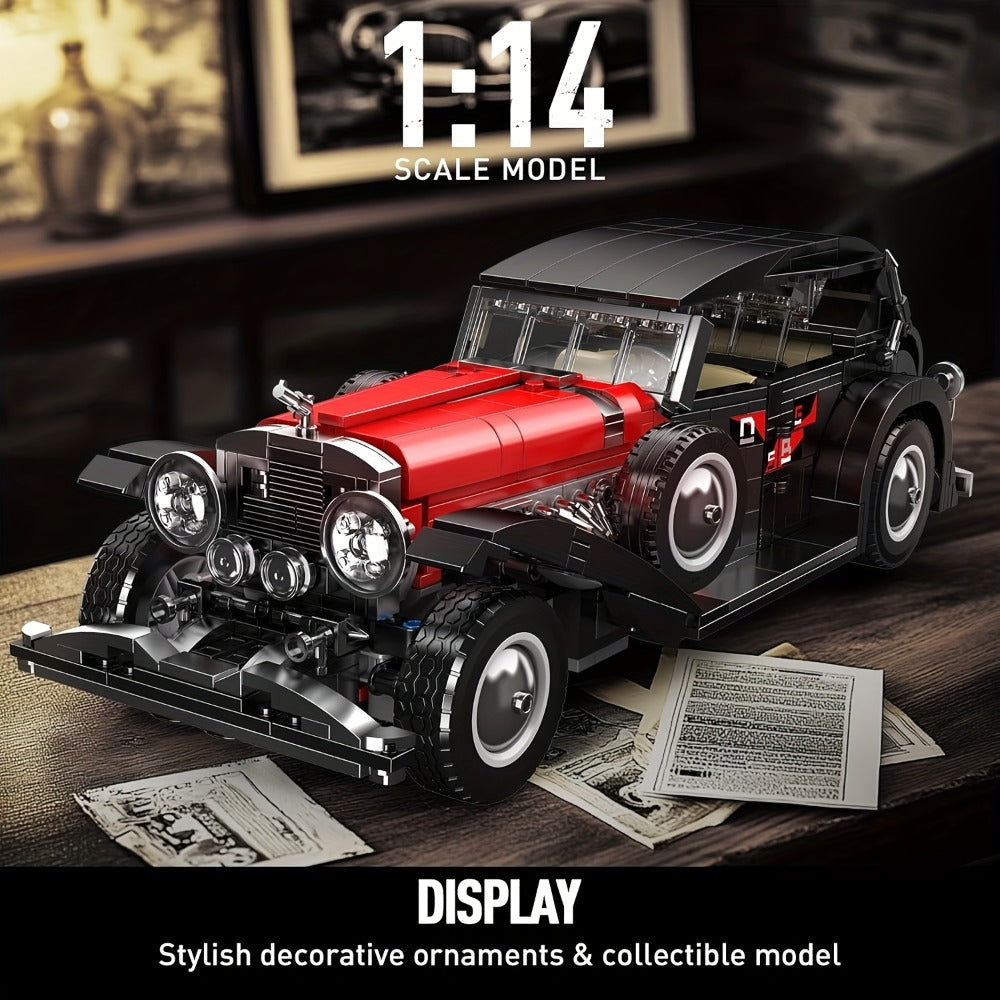 Mould King 10114 Vintage Classic Car Building Block Set, 1308 Pcs Red Display Model