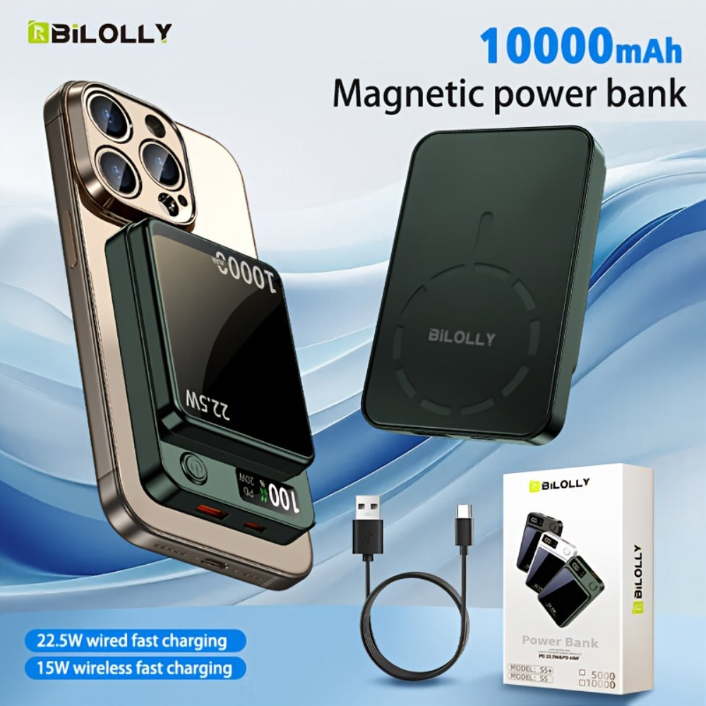 15W Wireless 22.5W Fast Charge Magnetic Power Bank 10000mAh 15000mAh, MagSafe Compatible Portable Charger USB-C LED Display Slim Lithium Polymer Battery for iPhone Android Samsung – Cable-Free Charging