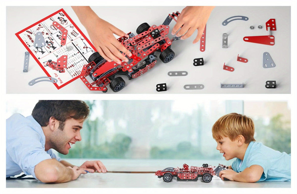 Motorized Model Car Building Kit, 283-287 Pcs with All-Terrain Tires and Openable Hood