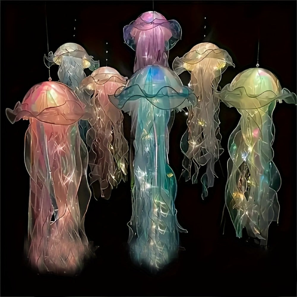 Jellyfish Lantern Party Decorations 5 Pack – Colorful Translucent Ribbon Hanging Lights for Halloween Christmas Wedding Birthday, Indoor Outdoor Festive Event Decor (Crystal Ribbon / Set)