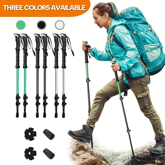 Aluminum Trekking Poles, Adjustable Telescopic Pair in Black, Silvery or Green