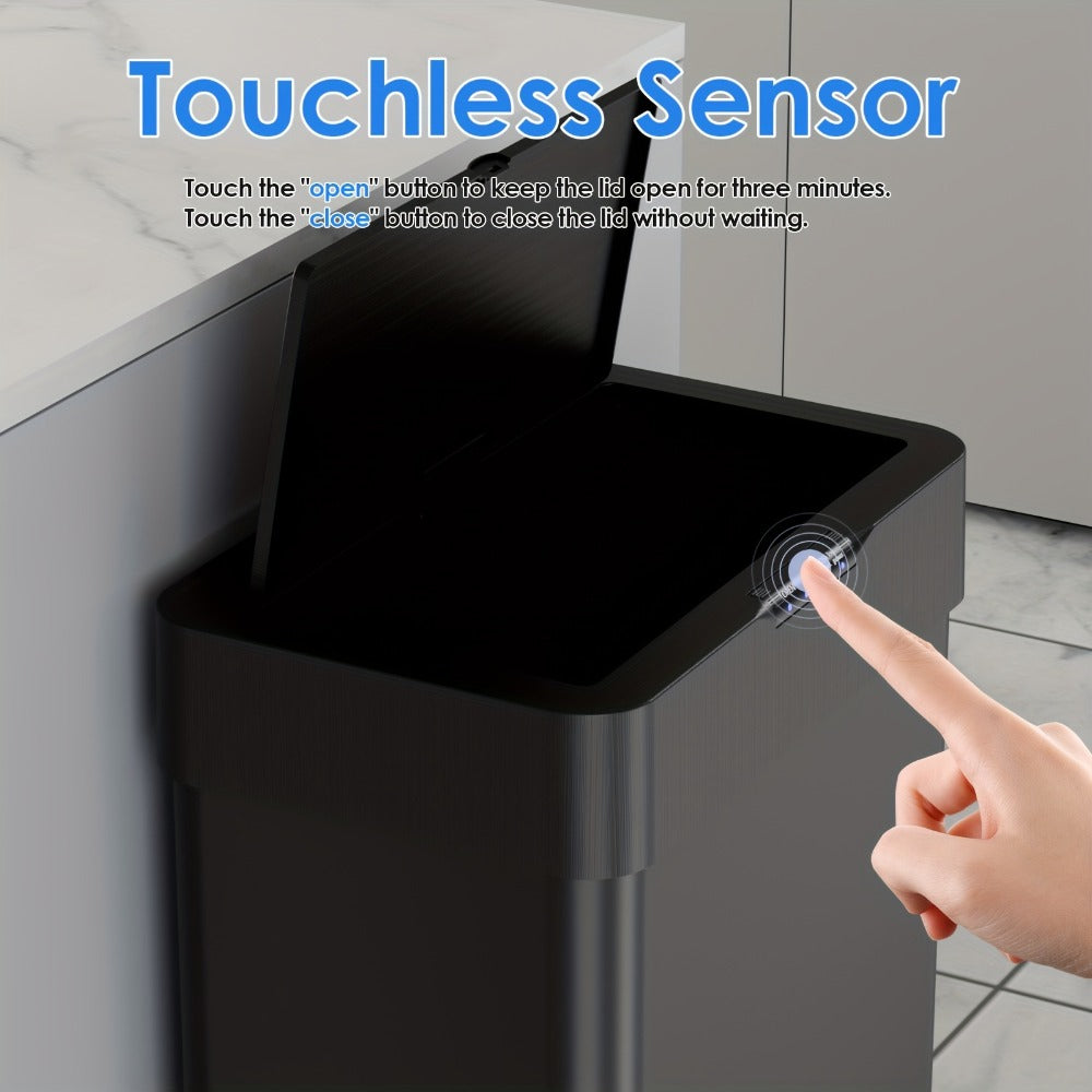 Touchless Trash Can with Motion Sensor 18.5 Gallon 60L – Soft-Close Lid | Brushed Stainless Steel | Bag Holder | Low Battery Alert | Hands-Free Smart Garbage Bin for Kitchen Office Bedroom RV