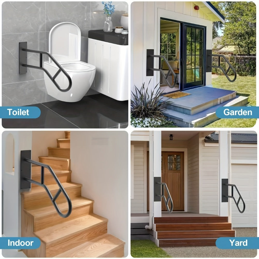 Stair Handrail Outdoor Anti-Slip Wall Mounted for 1-3 Steps – U-Shaped Carbon Steel Grab Bar, 600 lb Capacity, Rust-Resistant, for Porch, Garden, Bathroom – Safe for Elderly, Kids, Disabled & Pregnant